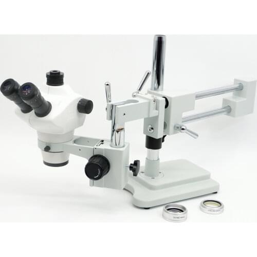 FYSCOPE 4X-100X ! DOUBLE BOOM STAND BINOCULAR HEAD STEREO ZOOM MICROSCOPE+64LED