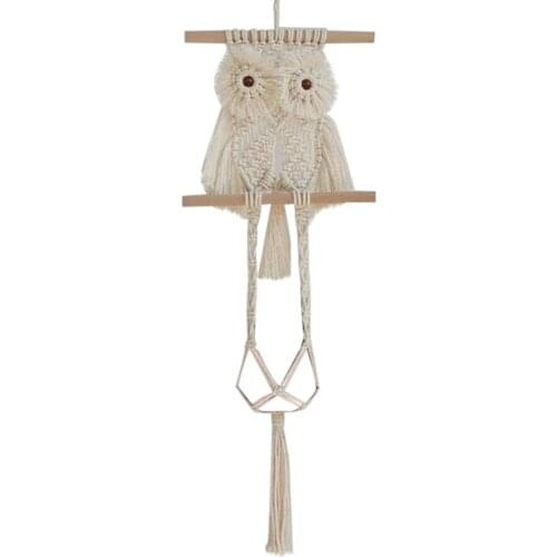Perfect Macrame Owl Tassel Bonsai Basket Decor Flowerpot Liner Rope Knot Net Bag Swing Hanging Owl Shape Mini Flower Pot Hanger