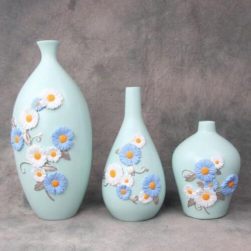 Exquisite Daisy Painting Resin Flower Vase Miniature Model Figurines Home Decoration Plants Pots Living Room Decor Accessories