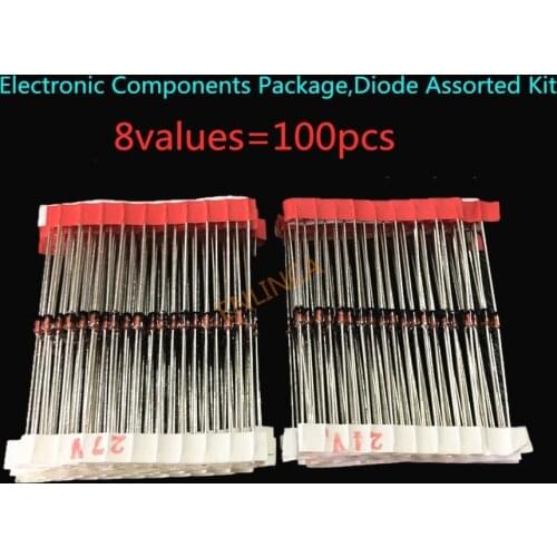 1N4148 1N4007 1N5819 1N5399 1N5408 1N5822 FR107 FR207,8values=100pcs,Electronic Components Package,Diode Assorted Kit