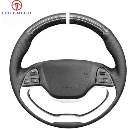 LQTENLEO Black Genuine Leather Carbon Fiber Car Steering Wheel Cover For Kia Morning 2011-2016 Picanto 2011-2015 Ray 2012-2018