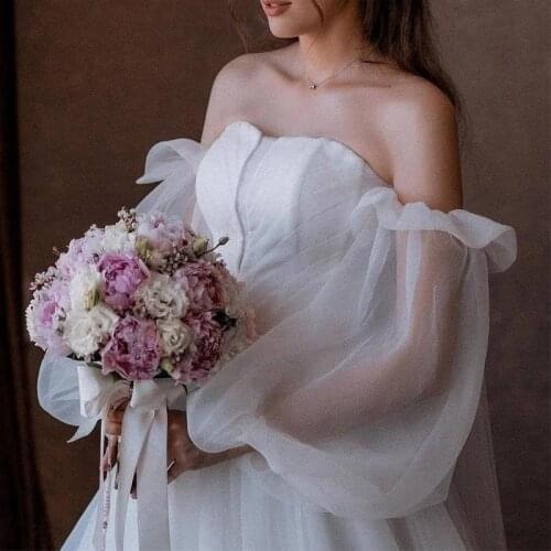 Wedding Bridal Sleeves Organza Off-shoulder Long Sleeves White Horn Sleeve Perspective Simple Cuffs Bridal Wedding Accessories