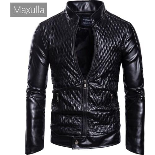 Maxulla Mens PU Leather Jacket Fashion Mens Fleece Warm Motorcycle Jackets Outwear Slim Fit Faux Leather Bomber Coats Clothing