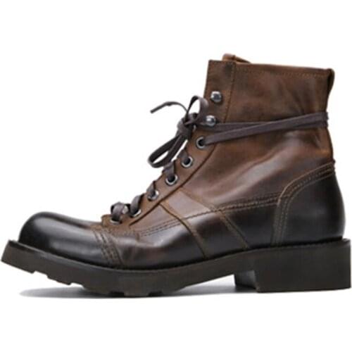 Motorcycle Boots Men Genuine Leather Military Shoes Platform Mens Work Boots 19#22/10e50