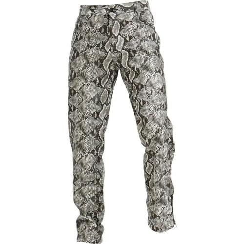 Mens PU Faux Leather Pants Casual Snakeskin Long Slim Fit Straight Leg Streetwear Pants Plus Size S-XXXL Trousers for Men