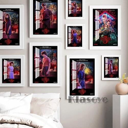 Stranger Things Science Fiction Horror Movie Poster Weird Character Publicity Wall Hanging Stickers Video Room Cinema Home Decor