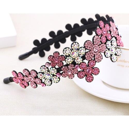 Retro Women Flower Headband Luxury Czech Crystal Non-slip Border Girl Hairpin Ms Fancy Hair Accessiftsories Hairband