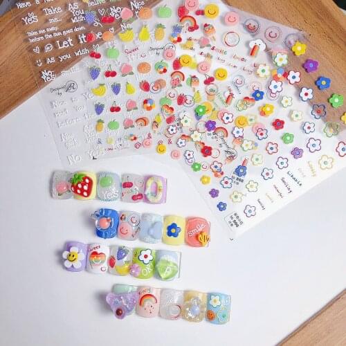 Rainbow Flowers Nails Accesorios Foil Nail Art Cute Fruit Nail Sticker Letters Stickers For Manicure Nails Decoraciones Sliders