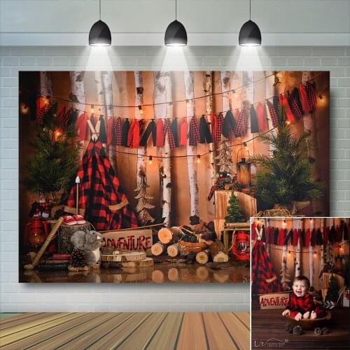 Christmas Scenes Backdrop Wood decor Party Glitter lights Photography Backdrop Gifts christmas tree squirrel Background Photoboo
