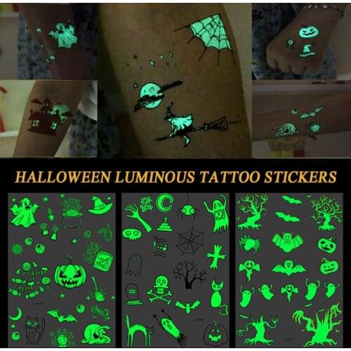 Halloween Glowing Tattoo Ghost Kid Funny Element Fake Tattoo Witch Glowing In The Dark Waterproof Temporary Tattoo Sticker