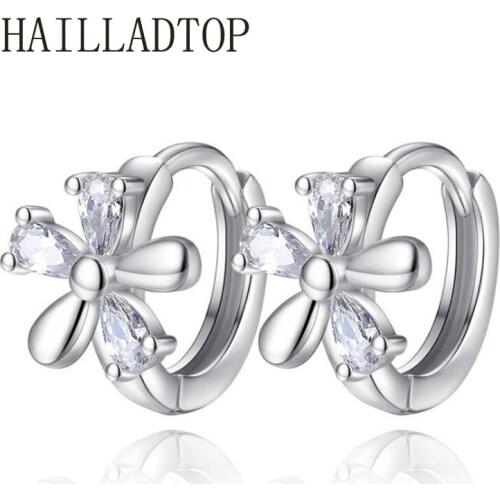 HAILLADTOP Drop Earrings Womens Ornaments Fashion Jewelry Wholesale Crystal Earrings Plum Blossom Silver Plated Ear Piercing