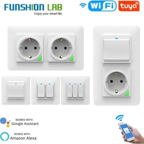 WiFi Smart Light Wall Switch Socket Outlet Push Button DE EU Smart Life Tuya Wireless Remote Control Work with Alexa Google Home