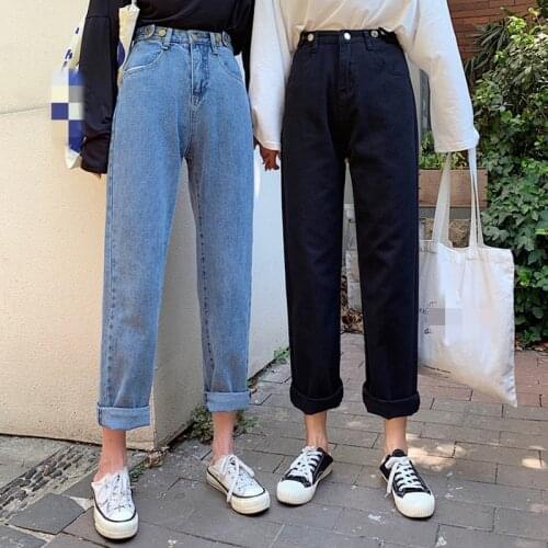 G1423 new 2019 spring autumn Korean version women fashion casual baggy high-waisted jeans cheap wholesale