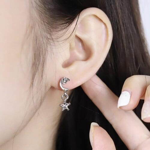 2021 New Hot Sale Fashion Zircon Moon Star Pendant Stud Earrings Asymmetric Earrings Female Compact Temperament Jewelry