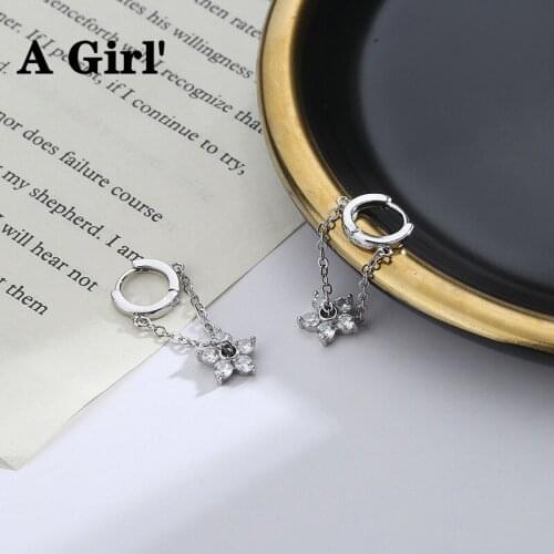 A Girl' Korean Elegant Zircon Flower Hoop Earrings For Women Girls Fashion Metal Chain Boucle D'oreille Oorbellen Jewelry