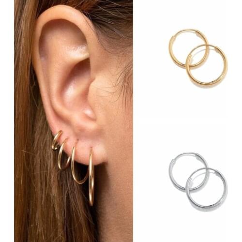 925 Sterling Silver Ear Needle Geometric Circle Metal Hoop Earrings for Women Girl European and American Retro Jewelry Earrings