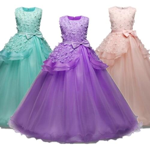 5-14Y Kids Girls Flower Dresses Party Ball Gown Prom Dress Girl Princess Bridesmaid Wedding Children First Communion Tutu Dress