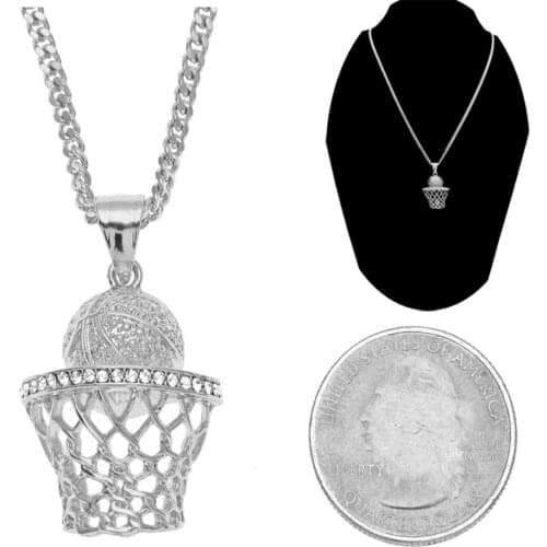1pcs Fashion Simple Basketball Hoop Pendant With CZ Gem DJ Hip-hop Necklace Chain Piercing Jewelry