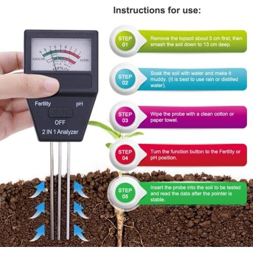 2 in 1 Garden Soil Fertility Analyzer with Probe Gardening Plant Moisture PH Sensor Meter Flower Humidity Monitor Detector Tools