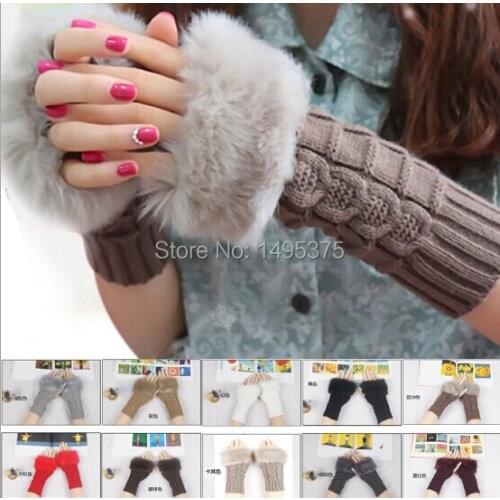 200pairs/lot Ladies Knitted Fingerless Winter Thermal Warm Hand Warmer Faux Rabbit Fur Mittens Luvas Gloves