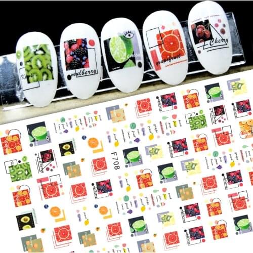 3D Nail Sticker Decals Self-adhesive Stickers for Nails Geometry Quartet Fruit Orange Stickers for Manicure Nail Art Decoration