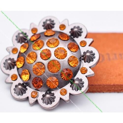 6PC Western Horse Berry Saddle Tack Leathercraft Yellow Rhinestone Crystal Solid Silver Belt Leather Project Concho Screwback