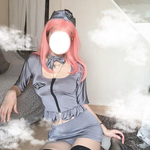 Anime Pajamas for Women Flight Attendant Uniforms Stewardess Lingerie Cosplay Costume Sexy Tights Seduction Outfit Set