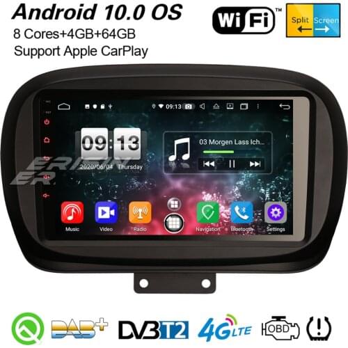 Erisin 8750 9" Octa-Core Android 10.0 Car Stereo Bluetooth DAB+ Navigation CarPlay DSP DVR DVB-T2 WiFi Canbus GPS For Fiat 500X