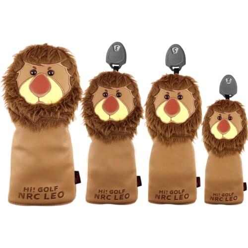 Golf Head Cover Cute Lion Golf Wood Cover For Driver Fairway Hybrid Club PU Leather Waterproof Plush Head Protector #135UT