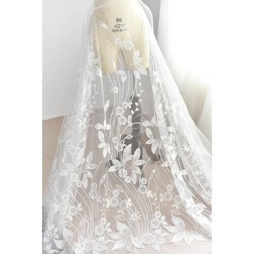 Long lace embroidery lace with sequins bridal dress lace fabric