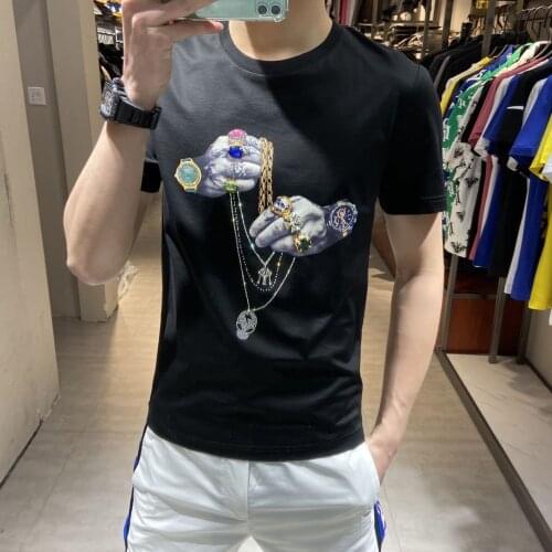 T-shirt Men Hip Hop Printing 2021 Summer New Mercerized Cotton Streetwear Round Neck Short Sleeve High-Quality Tees Male Top