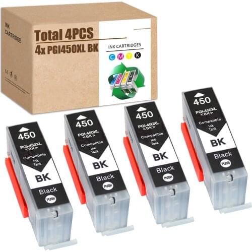 4x Black for Canon PGI-450PGBK XL PGI450 PGI450 Black Ink Cartridges for Pixma MG5440 MX724 MX924 MG5640 MG6340 MG7140 iP7240