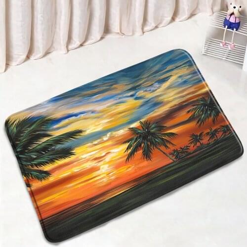 Sunset Seaside Scenery Bath Mat Palm Trees Tropical Summer Landscape Non-Slip Shower Carpet Living Room Doormat Bathroom Mats