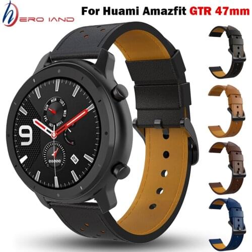 For GTR 47mm Leather Strap Watchband for Xiaomi Huami Amazfit PACE/Stratos 3 2 2S Watch Bracelet Band for Samsung Gear S3 Correa