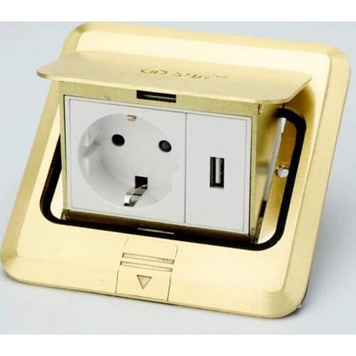 BRASS Panel Pop Up Floor Socket 16A EU Standard Power Outlet brass socket Charging Port 5V 1A French socket computer socket