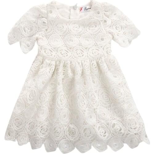 Princess Cute Lace Dress Newborn Toddler Baby Girls O-Neck A-Line Knee-Length Floral White Dress Outfit Summer Party 0-24M