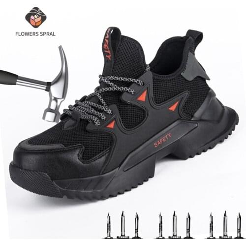 FLOWERS SPRAL Mens Safety Shoes Breathable Anti-Crush Anti-Piercing Safety Shoes Work Shoes New All Seasons