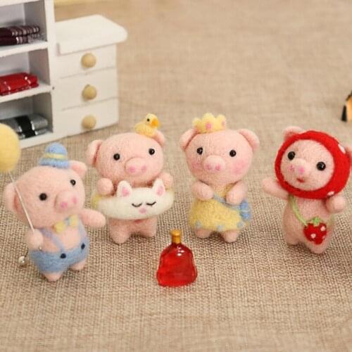 Non-Finished Kit Children Kids Baby Lovely Cute Pig Animal Wool Needle Felt Material Package For Gift DIY Handmade Gift for her