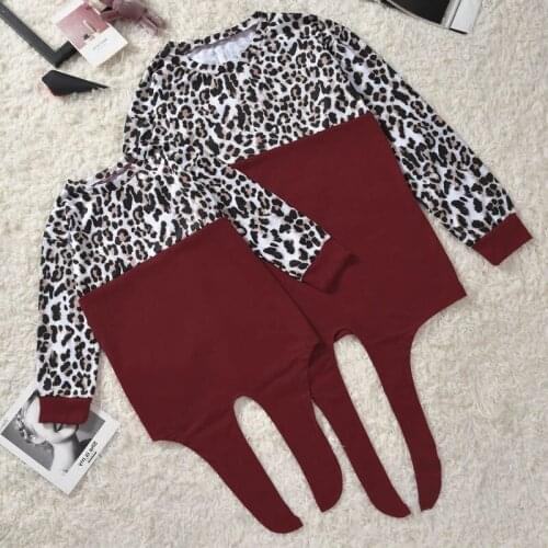 Leopard Stitching Clothes For Mom And Daughter Long Sleeve T-Shirts New Year Autumn Winter Mother And Daughter Matching Clothing
