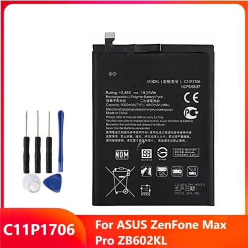 Original Replacement Phone Battery C11P1706 For ASUS ZenFone Max Pro ZB602KL Genuine Rechargable Batteries 5000mAh With Tools