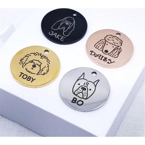 Personalized Dog Pet Tag Keychain Dog Face Character Stainless Steel Custom Engraved ID Name for Pet Collar Tag Pendant Keyring