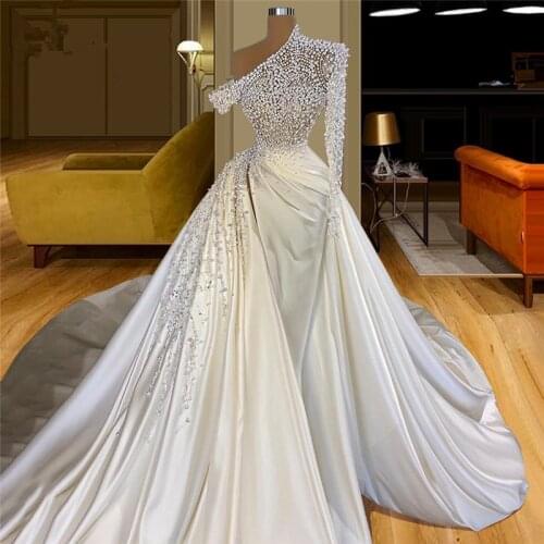 Pearls Robe De Mariee Wedding Dress Newest Custom Beading Long Sleeves Dubai Arabic Bride Dresses Vestido De Noiva Bridal Gown