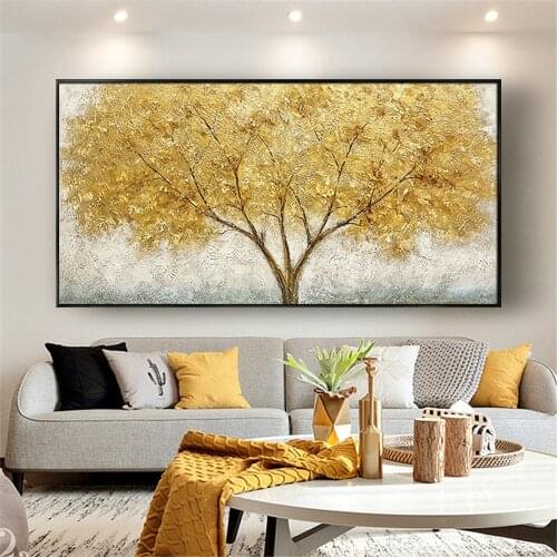Hand Painted Knife Gold Tree Oil Painting On Canvas Large Palette 3D Paintings For Living Room Modern Abstract Wall Art Pictures