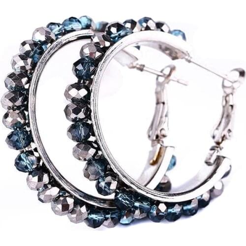 FirstStar Fashion Luxury Crystal Rhinestone Navy Blue Earrings Bridal Ear Clip Earrings For Women Wedding Party Jewelry