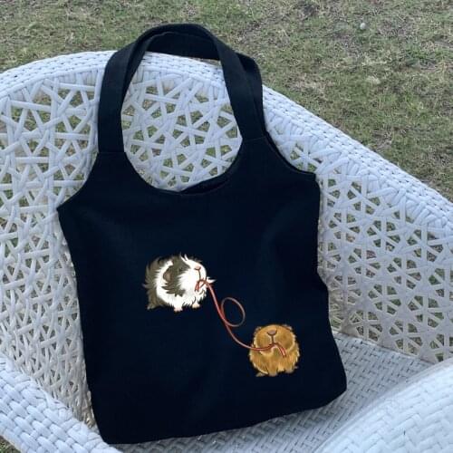 Cute Female Canvas Bag Large-capacity Guinea Pig Harajuku Fashion Ulzzang Fun Casual Shoulder Bags Buttons Tote Bag Big Shopper