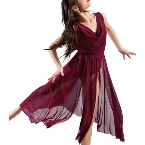 High Quality Floor Length Lyrical Dress Sequined Leotard with Front Side Split Contemporary Dance Costume for Women