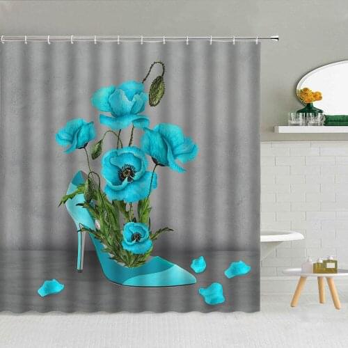 Romantic Rose Red Blue Yellow Green Shower Curtain Waterproof Polyester Fabric High Quality With Hooks Bath Screen Home Decor