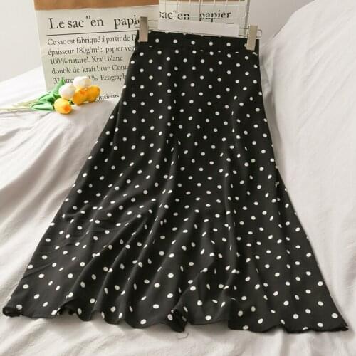 High Waist Women Summer Chiffon Floral Skirts Stylish Polka Dot Print Bodycon Midi Skirt 2021 Summer