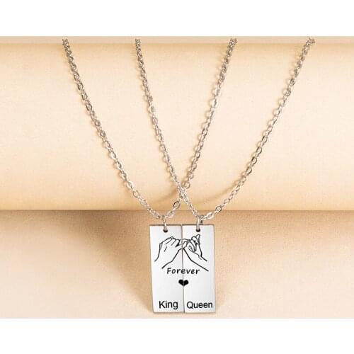 Stainless Steel Personality Punk King Queen Holding Hands Pendant Couple Necklace For Women Men Lovers Couple Jewelry Gifts