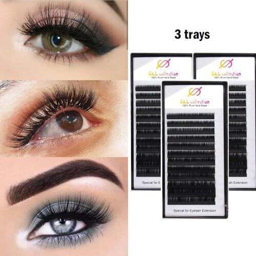 16Rows/Tray False Eyelash Extensions 0.10 C D Curl Natural Long Rainbow Lashes